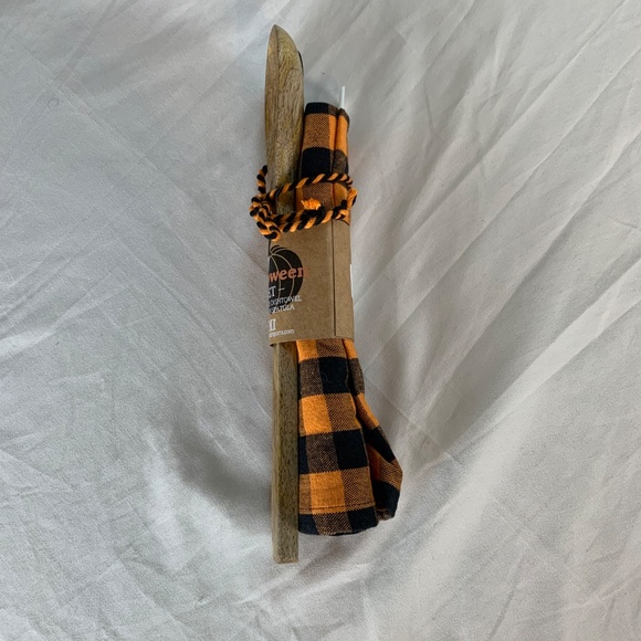 Spooky Halloween Wooden Spoon & Black Gingham Dish Towel Set - Picture 3 of 6